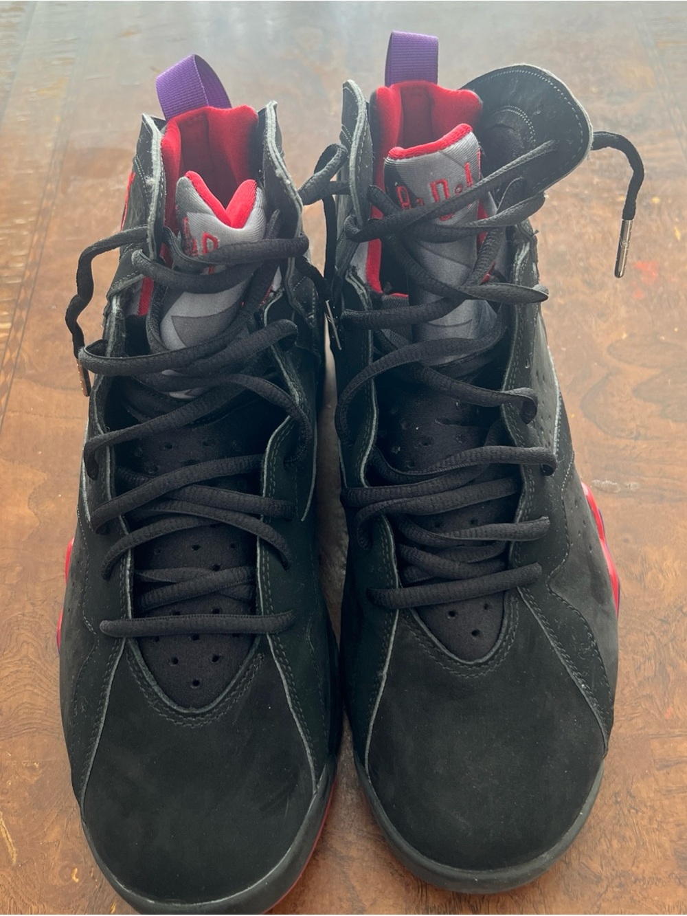 Jordan Men's Black Retro High-Top Sneakers with Red and Purple Accents